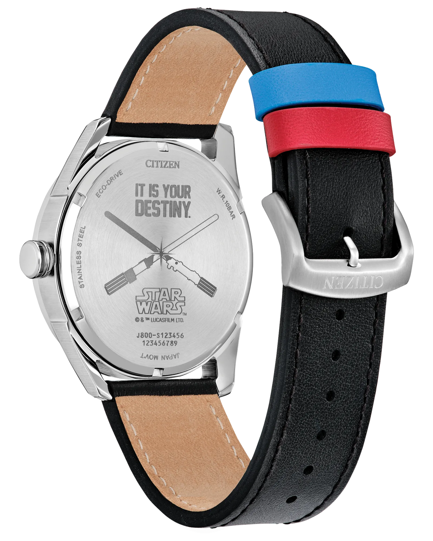 Citizen watch with black strap featuring 'It is your destiny' text, white background