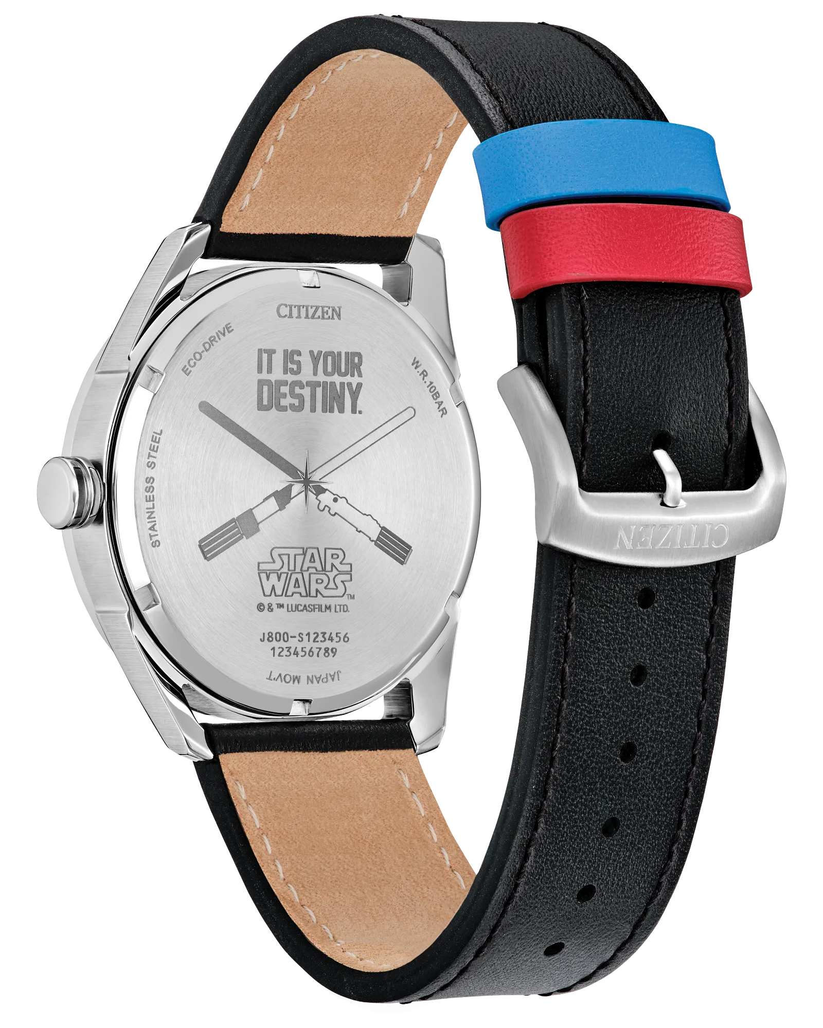 Citizen watch with black strap featuring 'It is your destiny' text, white background