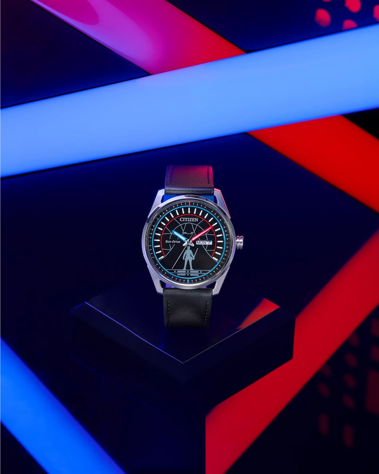 Citizen watch on a dark blue and red background