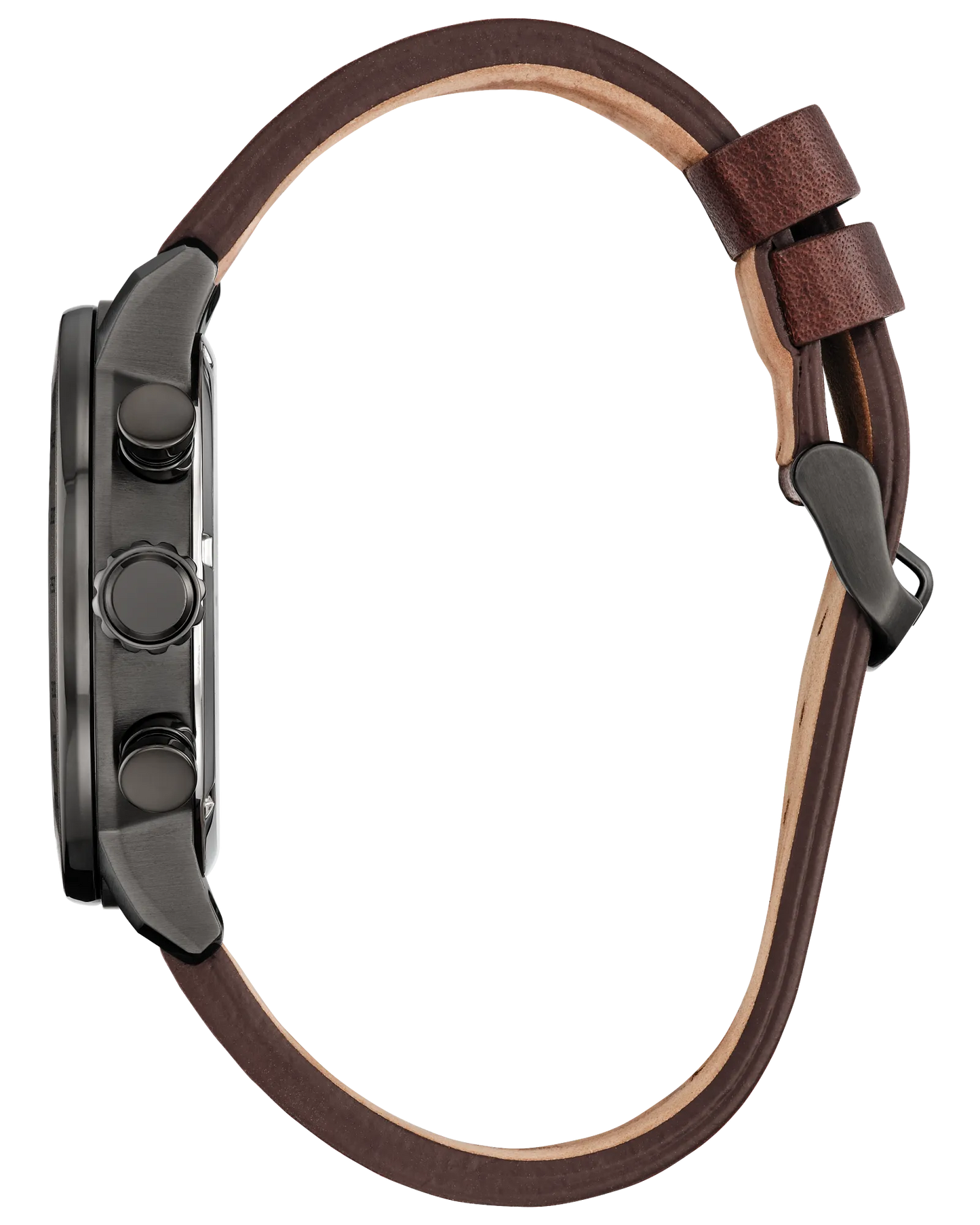 Watch with a brown leather strap on a transparent background