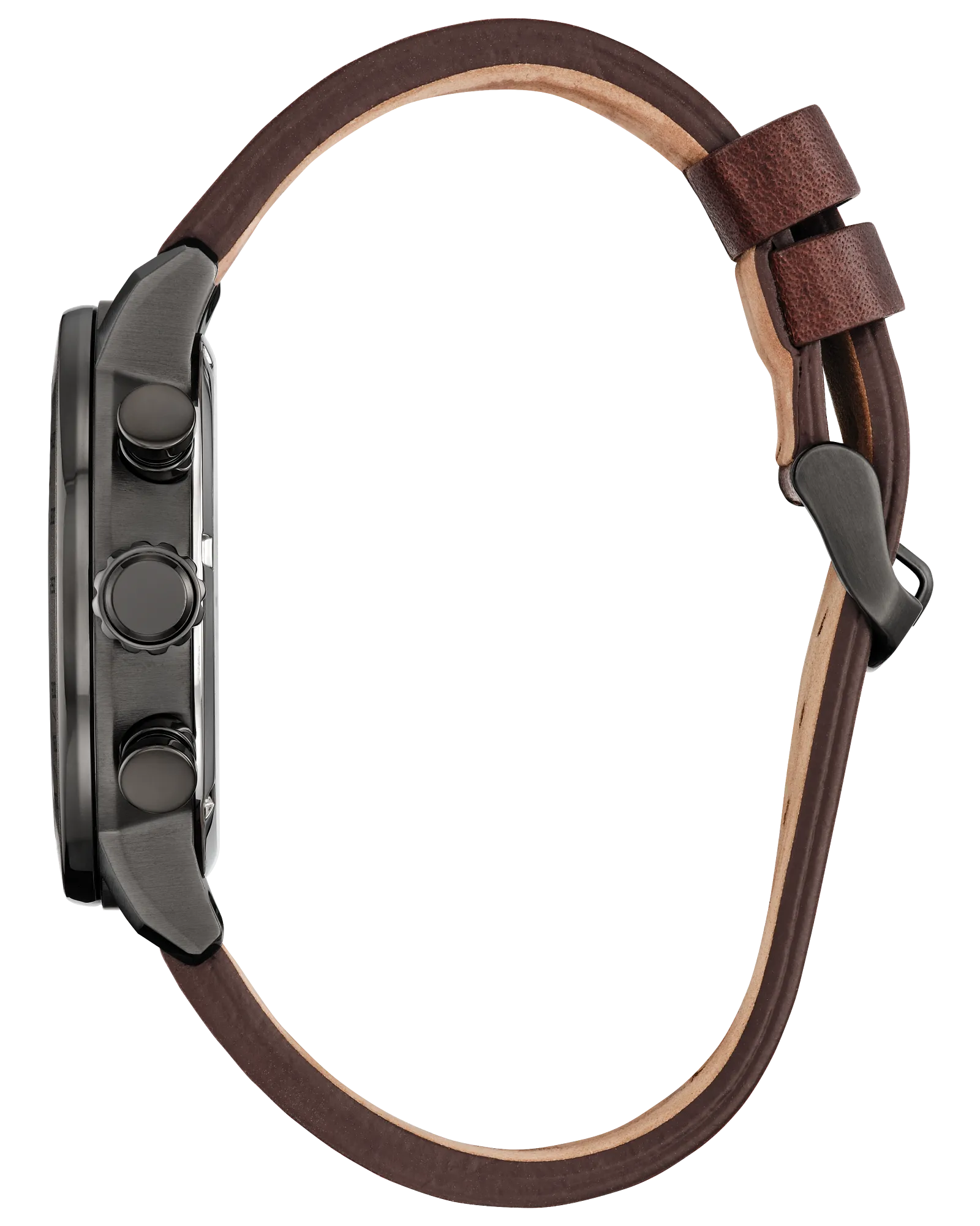 Watch with a brown leather strap on a transparent background
