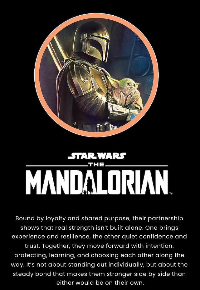 Promotional poster for 'The Mandalorian' featuring a character in a helmet and Yoda.