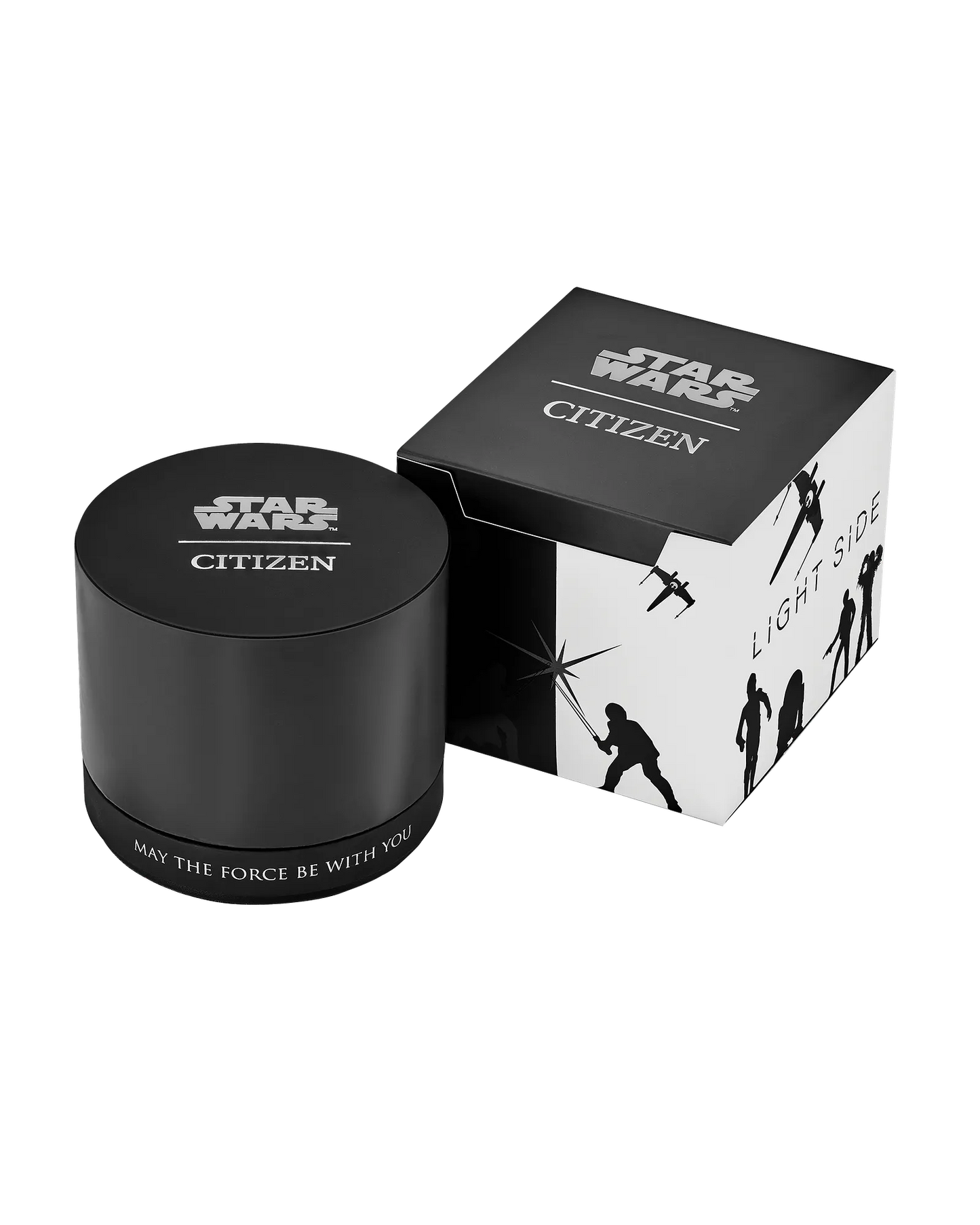 Black cylindrical container and box with 'Star Wars Citizen' branding on a white background