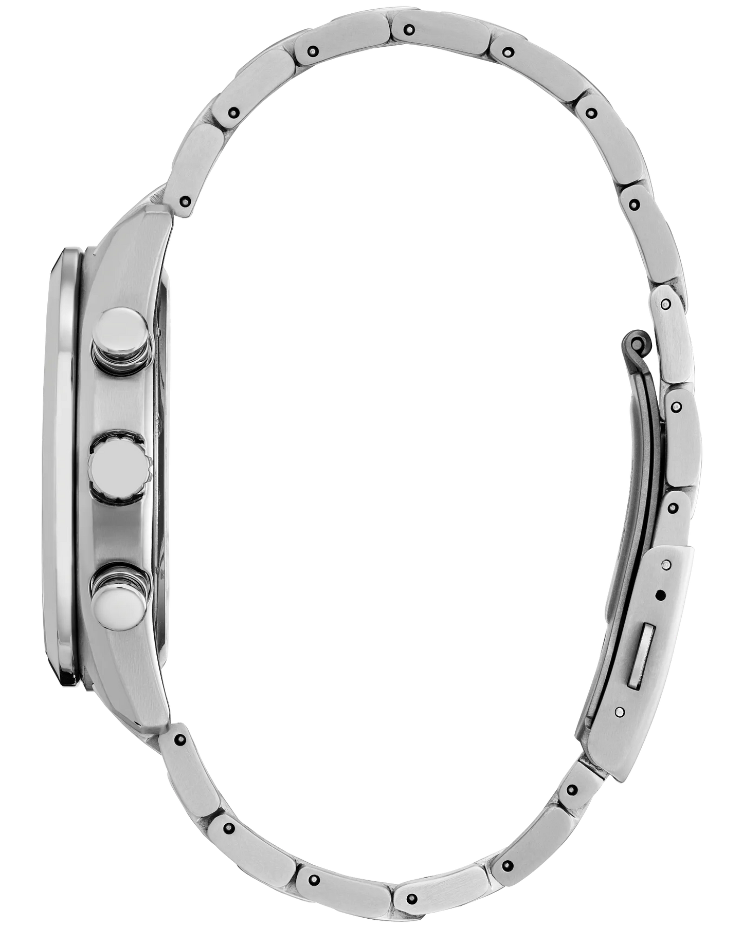 Close-up of a silver watch with a white background