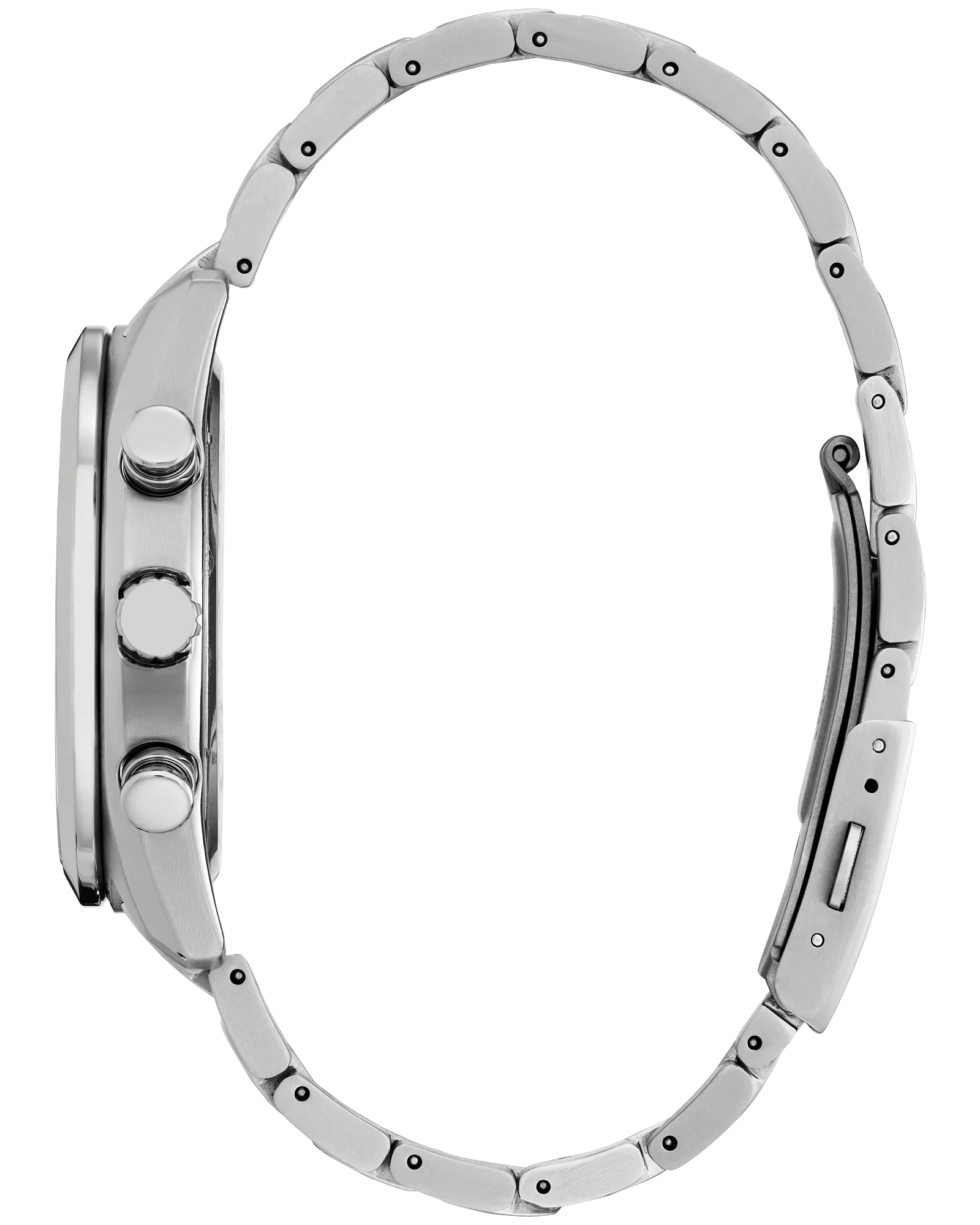 Close-up of a silver watch with a white background