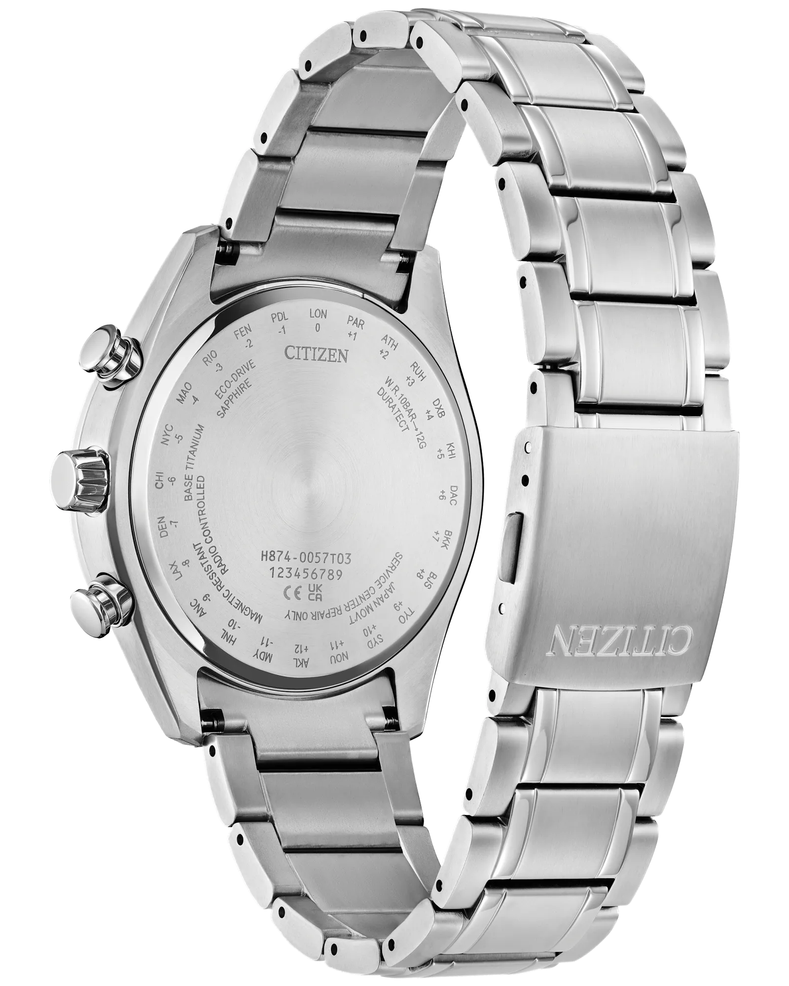 Silver Citizen watch with a detailed face on a white background
