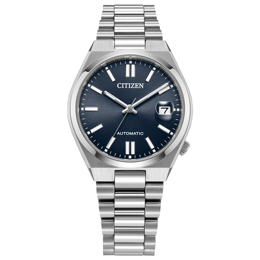 Citizen TSUYOSA NJ0200-50M – 37mm stainless steel case, sunray blue dial, automatic Caliber 8210 movement, sapphire crystal, stainless steel bracelet, and 50m water resistance.