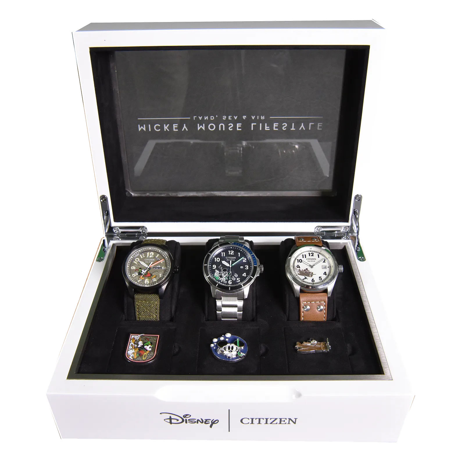 CITIZEN DISNEY HVC-LIFESTYLE Mickey Mouse World Adventure - Limited Edition 3-Watch Collector’s Set, Eco-Drive, Land, Sea & Air Designs