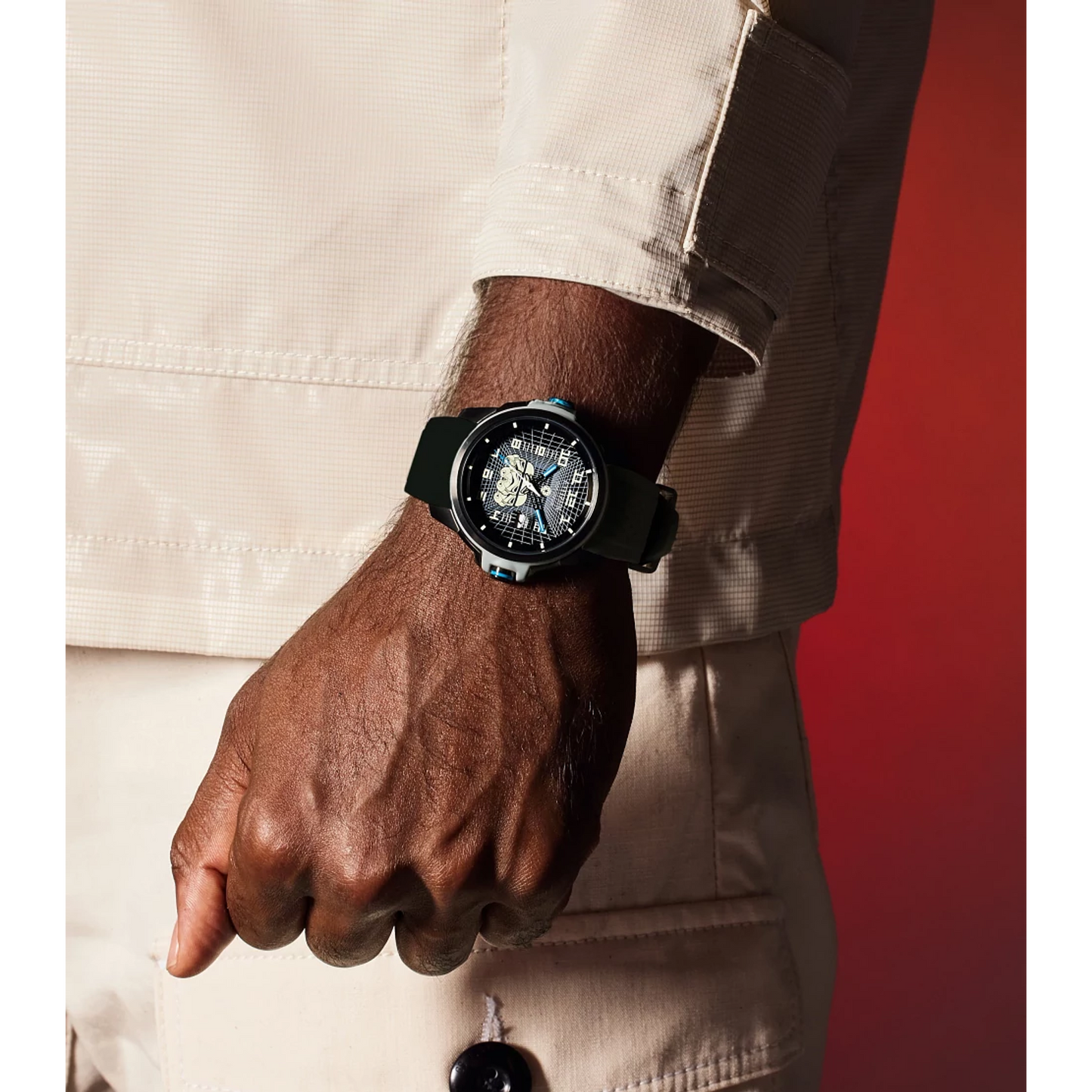 CITIZEN Star Wars Imperial Stormtrooper AW1659-00W – black ion-plated Eco-Drive watch with Stormtrooper helmet dial, white armor accents, black polyurethane strap, and WR100 water resistance.