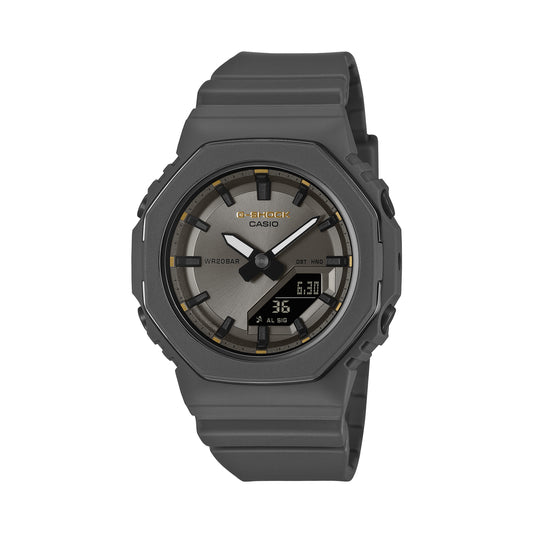G-SHOCK GMAP2126W-8A International Women’s Day 2026 limited edition watch with metallic gray bezel, gold accents, monochrome dial, and bio-based resin band