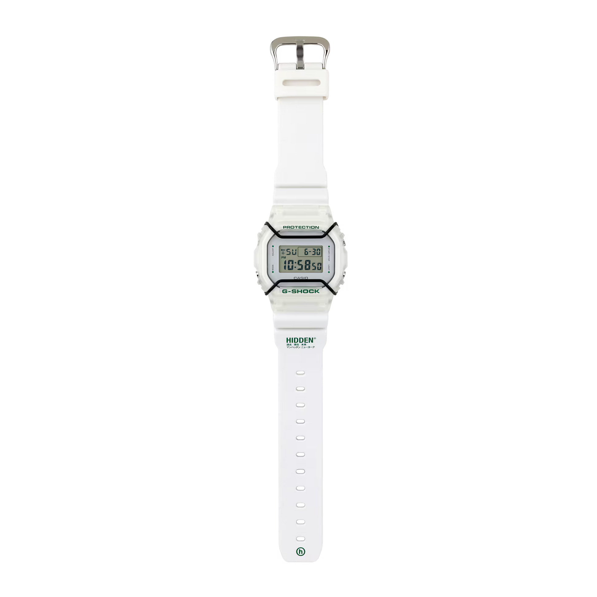 Digital watch with a white strap on a transparent background