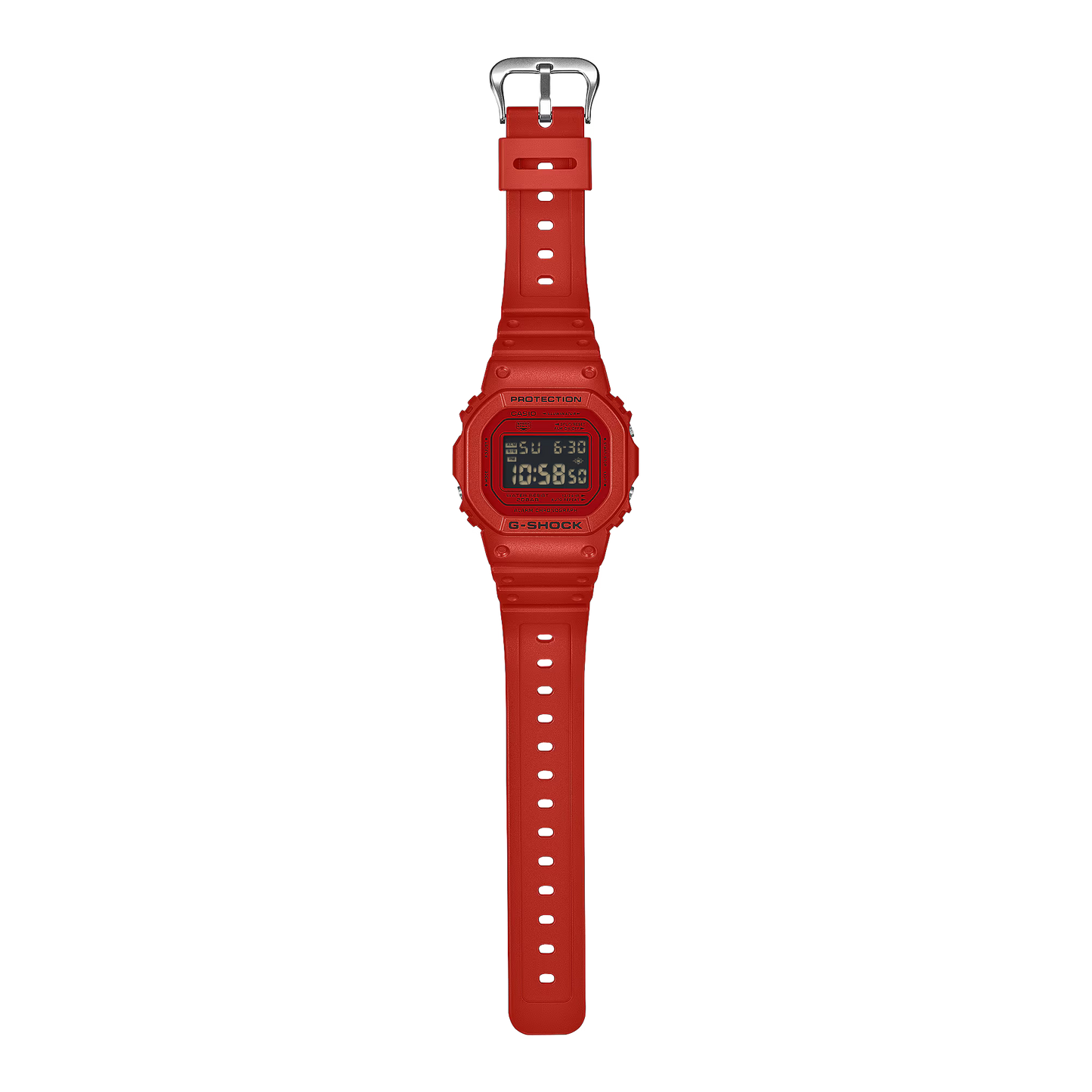 Red digital watch with a clear background