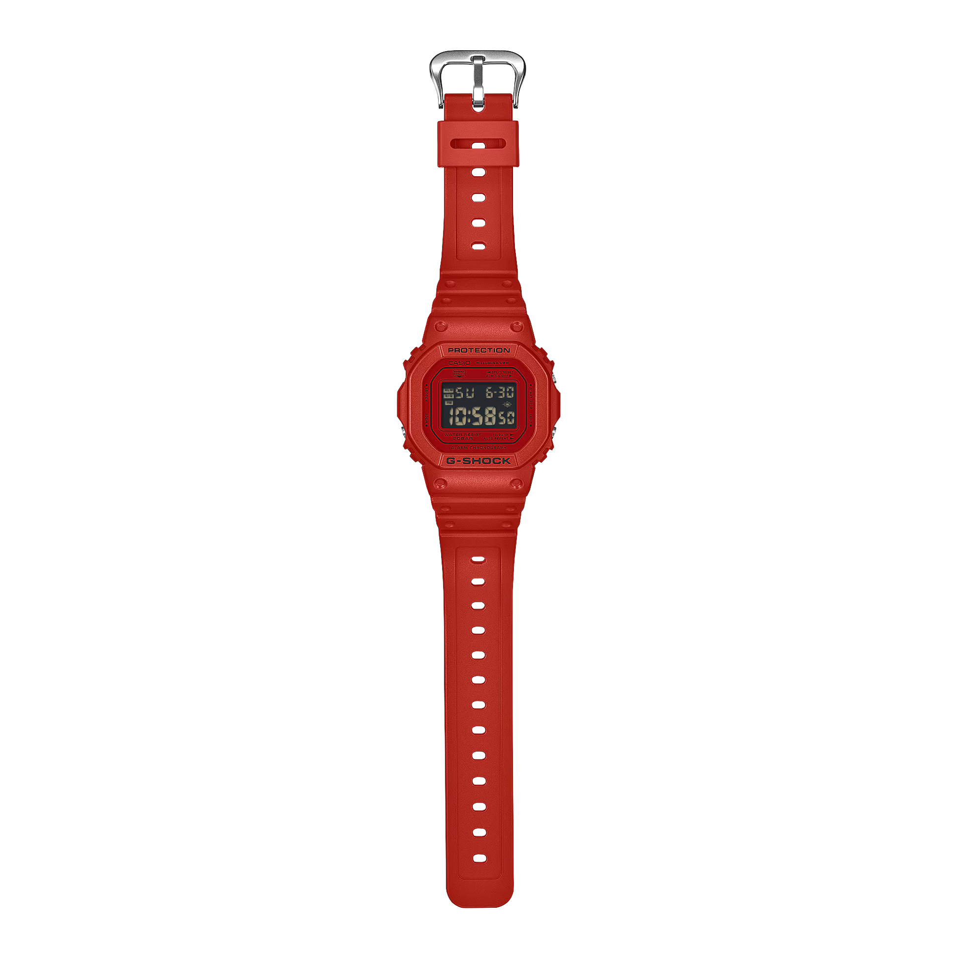 Red digital watch with a clear background