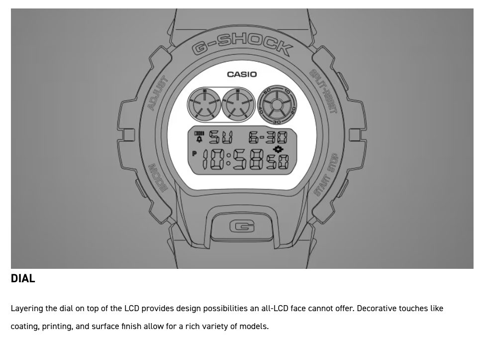G-Shock Casio watch with digital display on a gray background