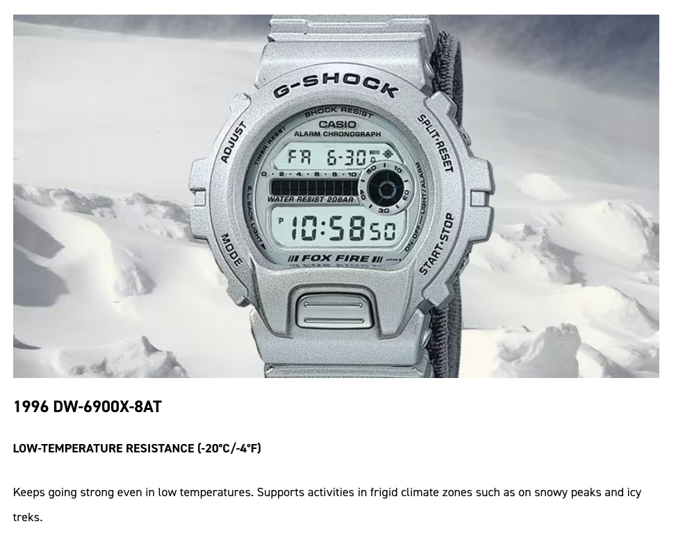 Casio G-Shock watch with digital display in a snowy landscape