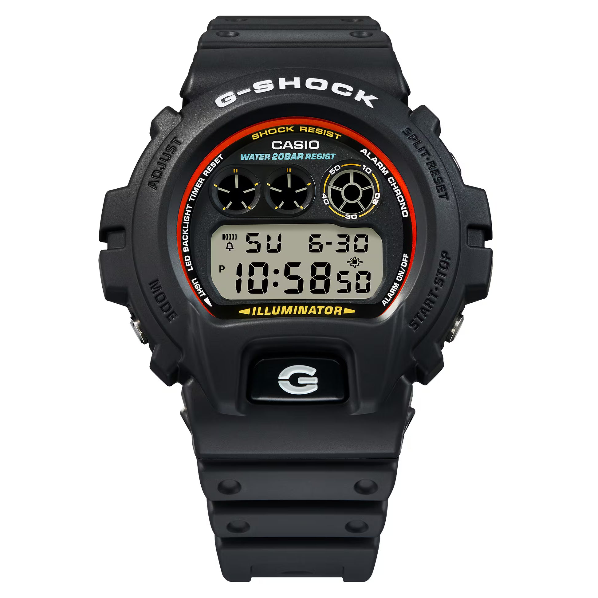 Black Casio G-Shock watch on a white background