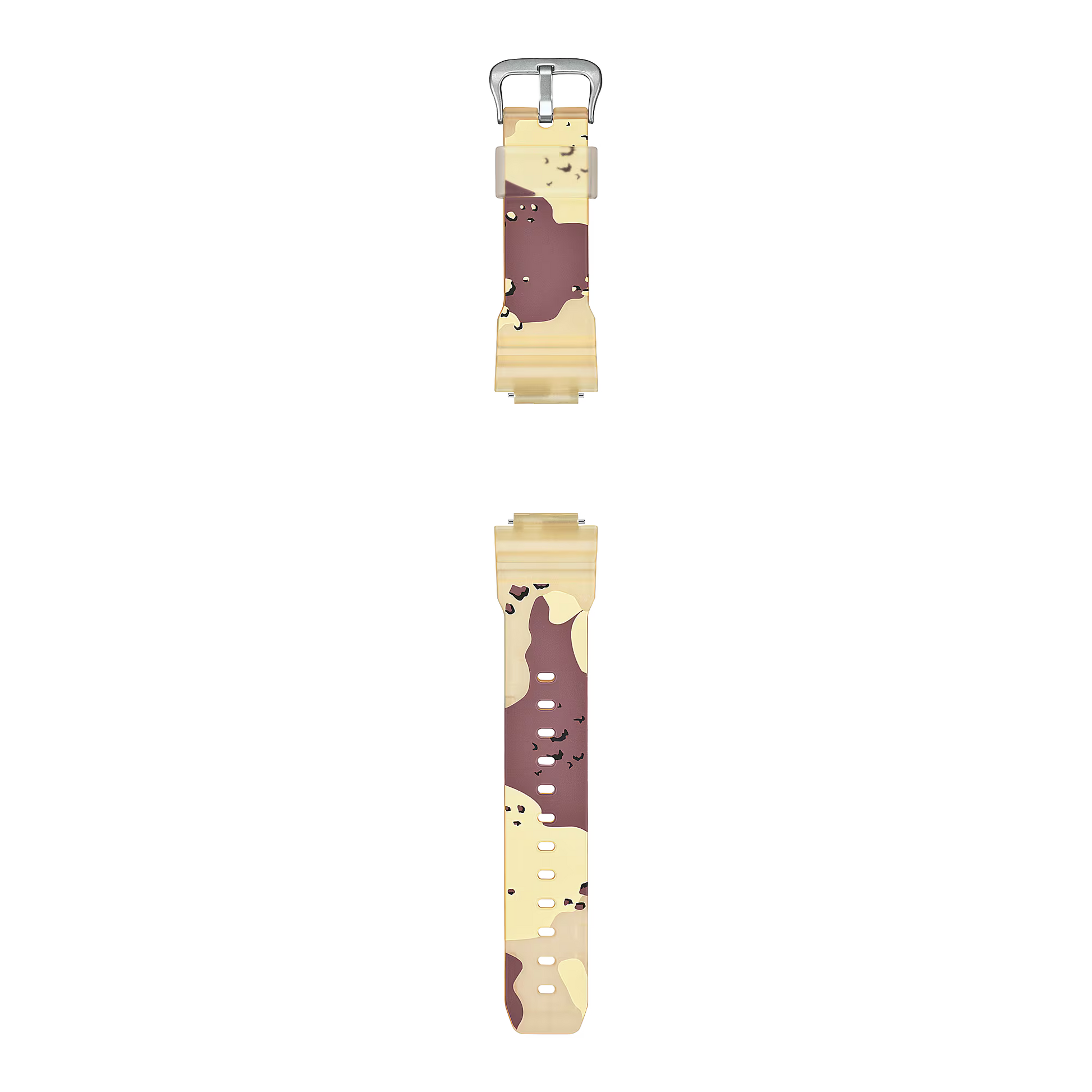 Camouflage-patterned skateboard deck on a white background