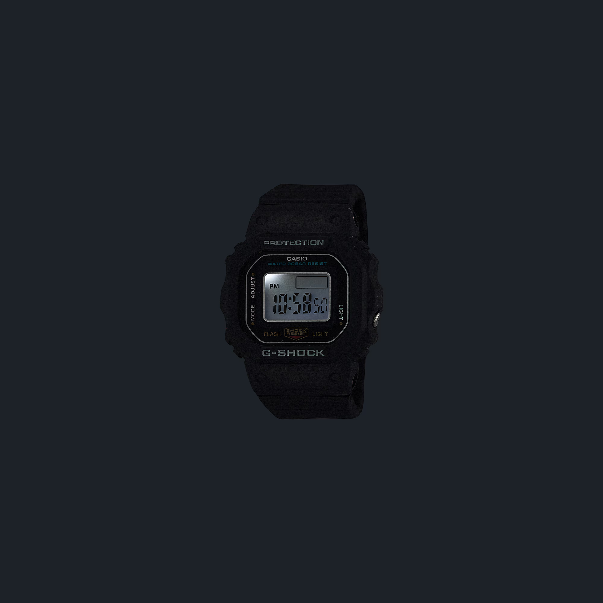 Black G-Shock digital watch on a dark background