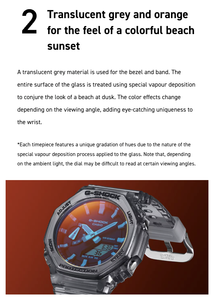 Watch with translucent grey and orange design on a white background