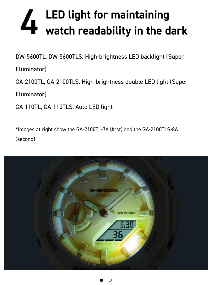 G-Shock watch with LED light feature on a dark background