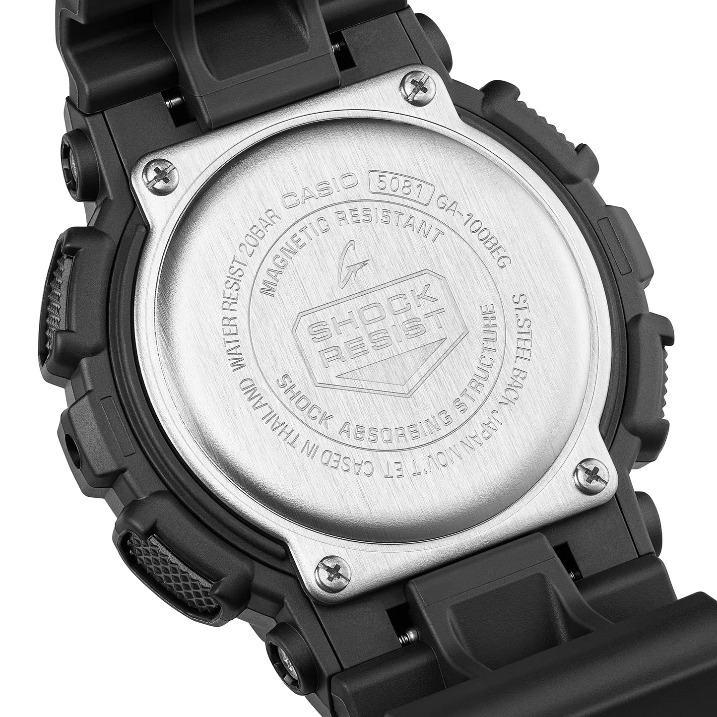 Back view of a Casio G-Shock watch with branding and model information.
