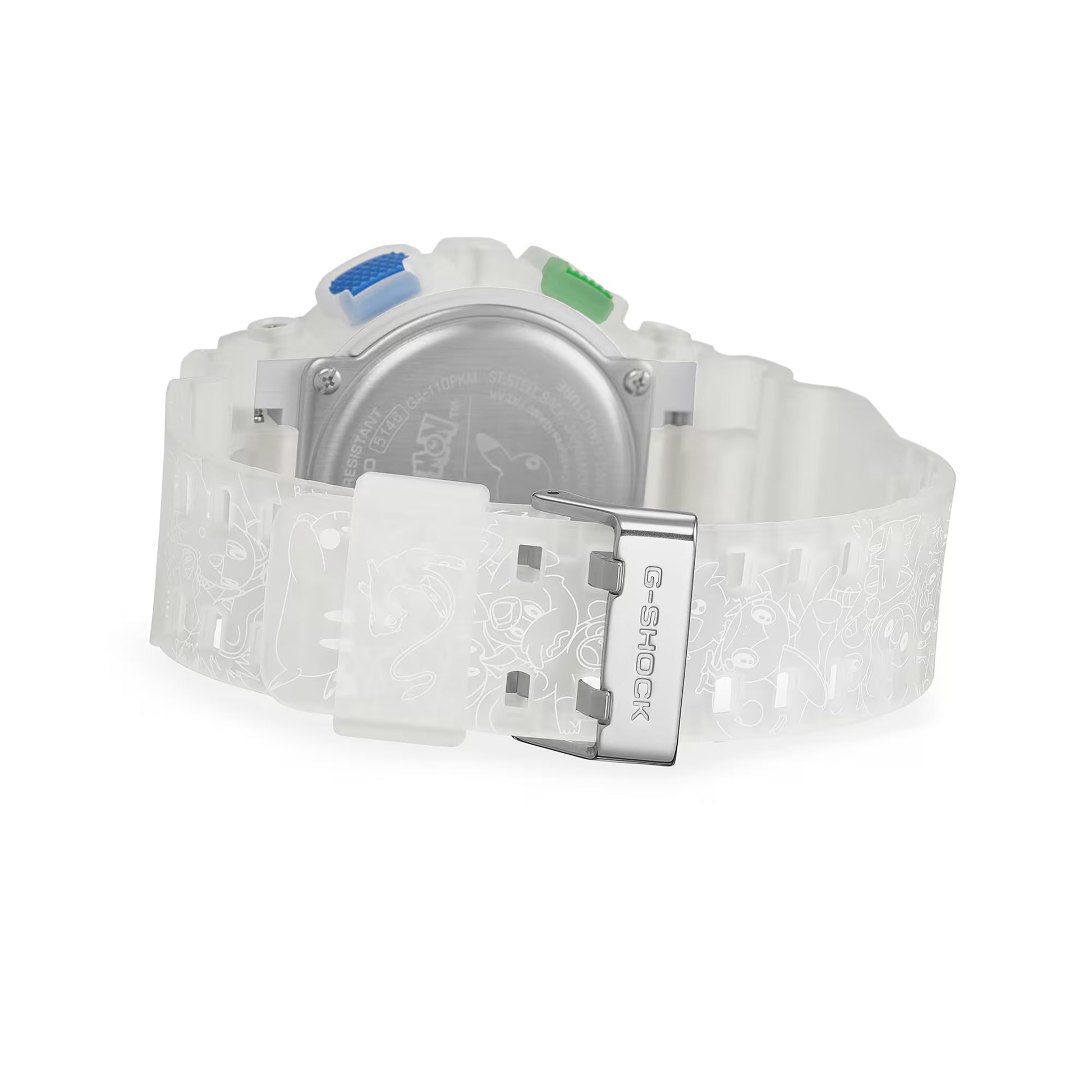 White Casio watch with clear strap on a white background