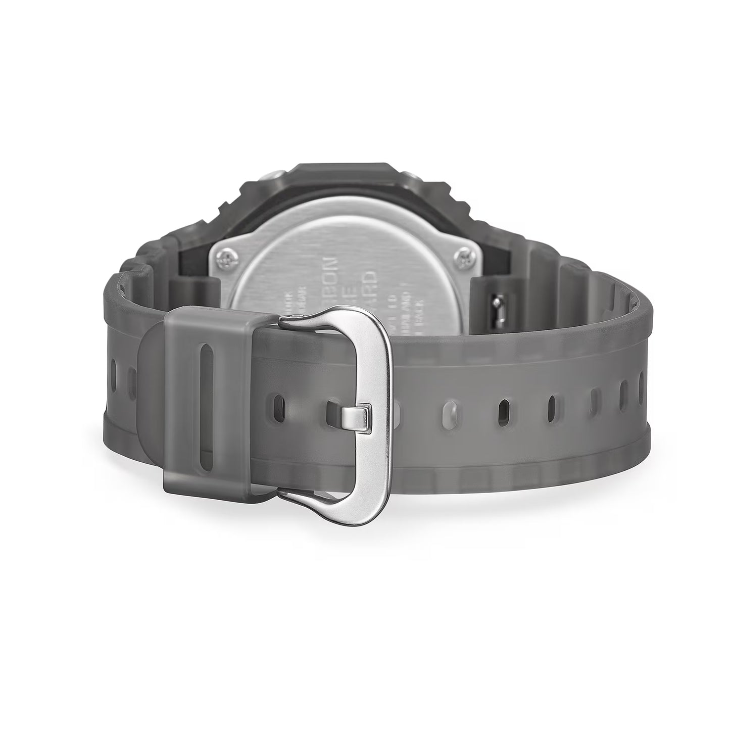 Gray wristwatch with a metallic buckle on a white background