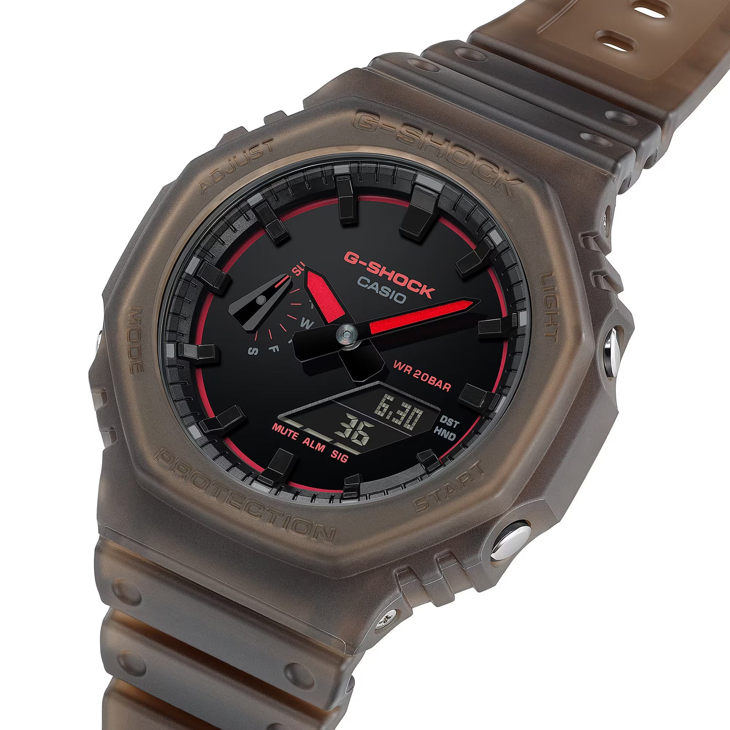 G-Shock Casio watch with brown strap on a white background