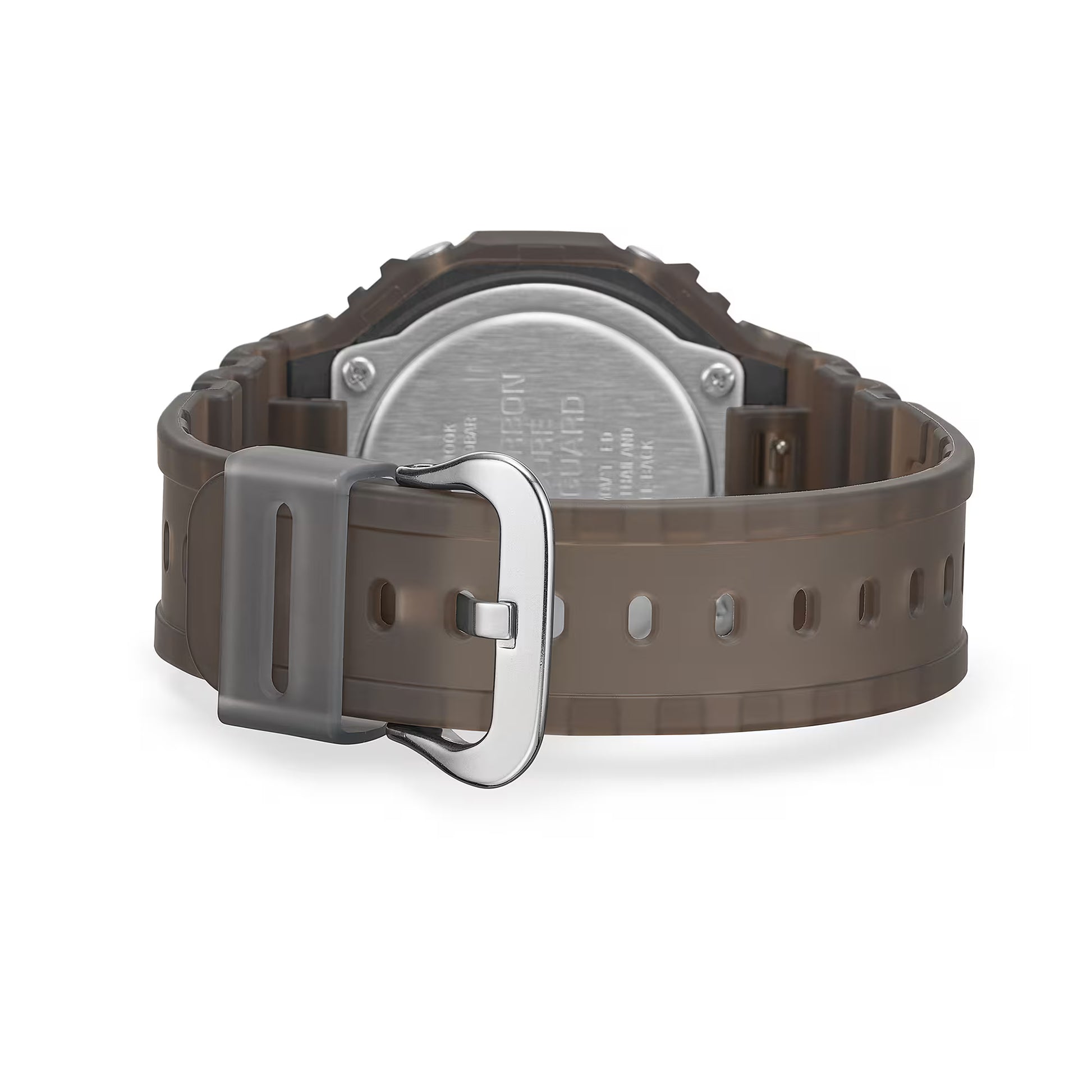 Brown watch with a silver buckle on a white background