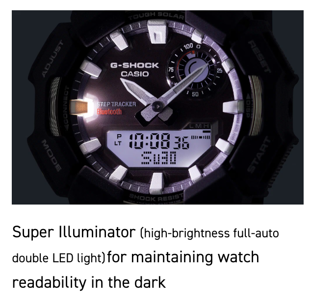G-Shock Casio watch with digital display on a dark background