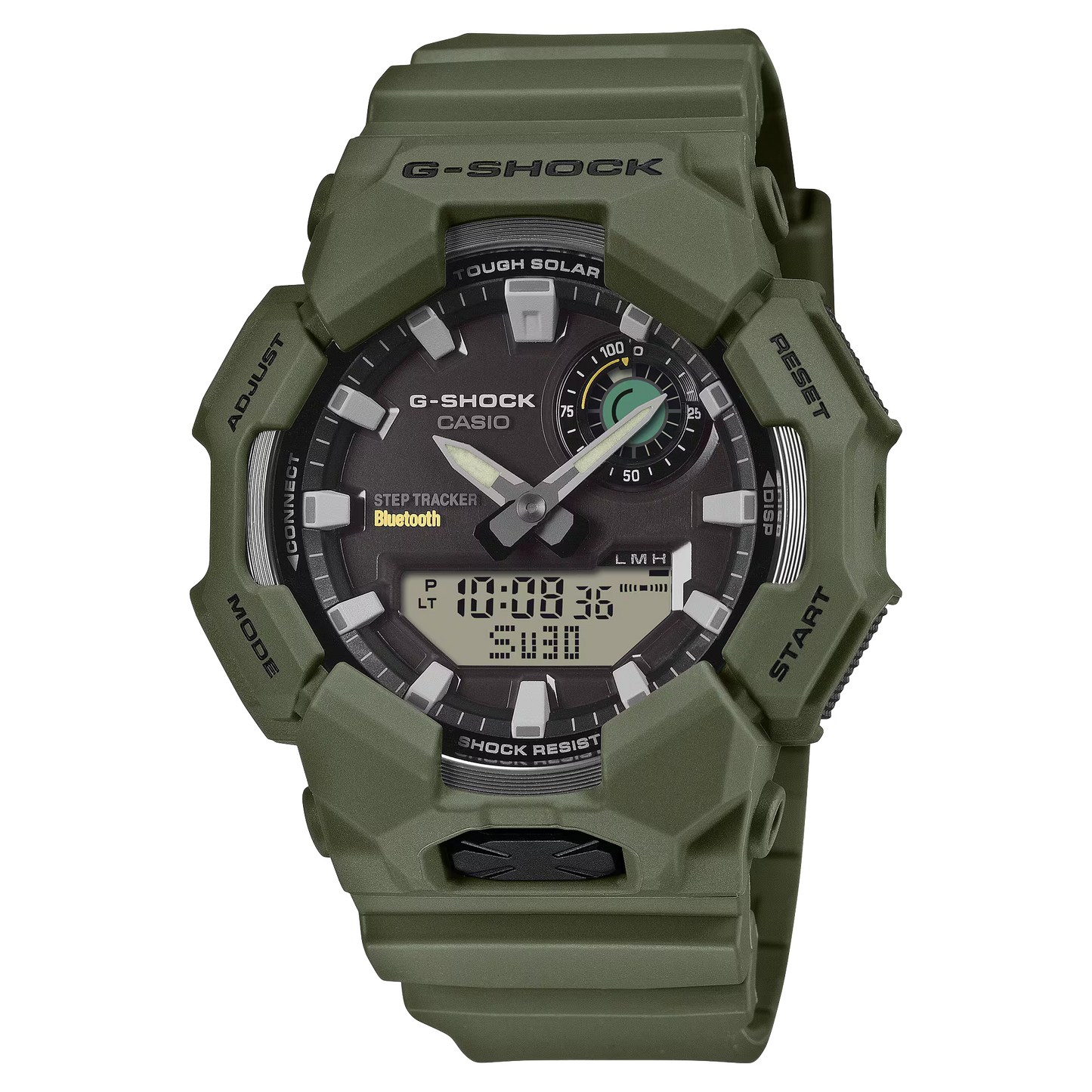 Casio G-SHOCK GA-B010 Series GAB010-3A analog-digital watch with Tough Solar power, step tracking, Bluetooth smartphone connectivity, bio-based resin band, shock resistance, and 200-meter water resistance in a rugged modern design.