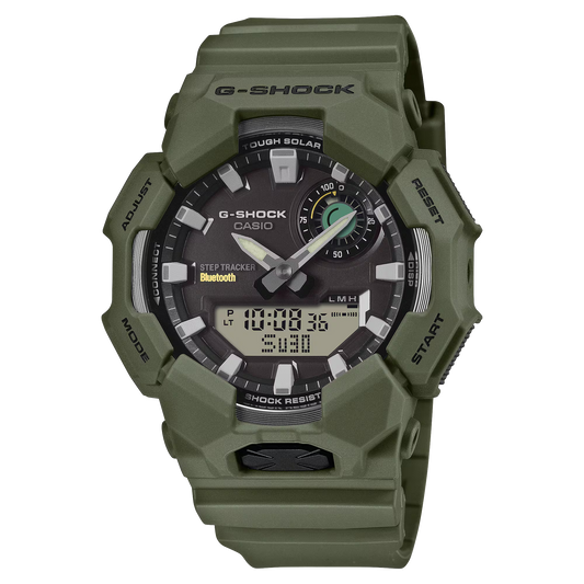 Casio G-SHOCK GA-B010 Series GAB010-3A analog-digital watch with Tough Solar power, step tracking, Bluetooth smartphone connectivity, bio-based resin band, shock resistance, and 200-meter water resistance in a rugged modern design.
