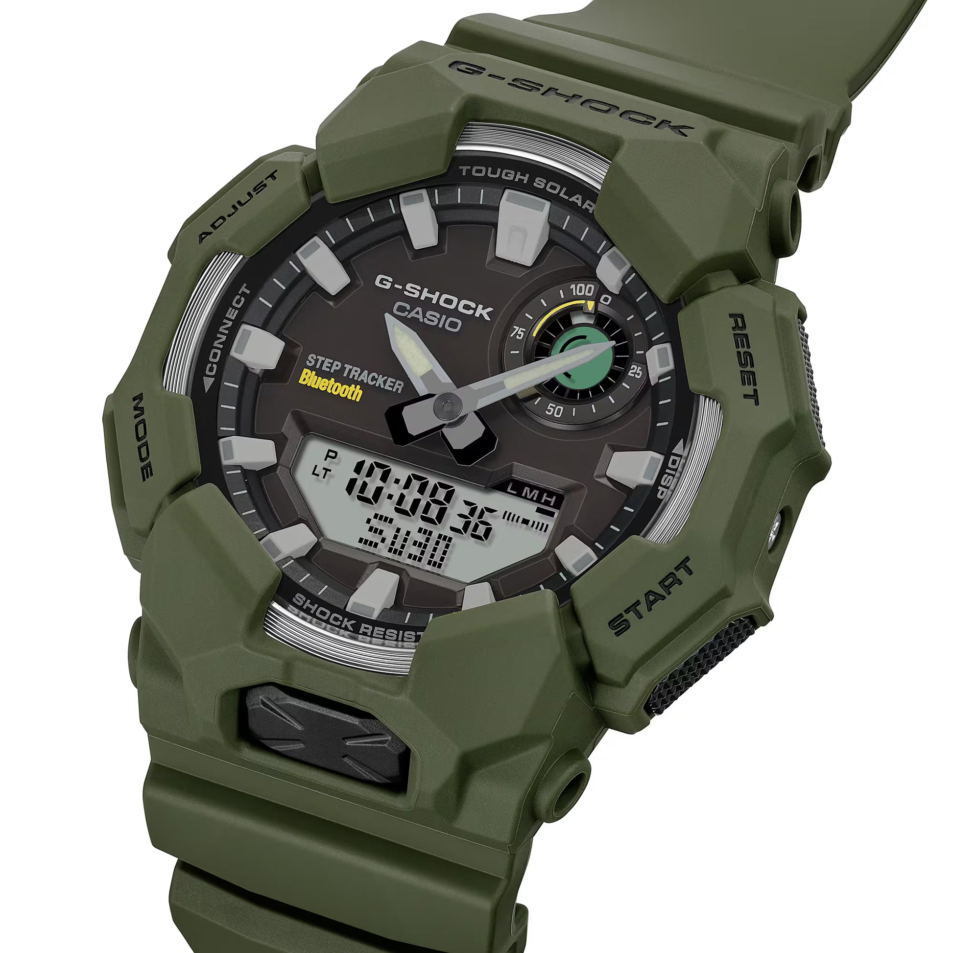 Casio G-SHOCK GA-B010 Series GAB010-3A analog-digital watch with Tough Solar power, step tracking, Bluetooth smartphone connectivity, bio-based resin band, shock resistance, and 200-meter water resistance in a rugged modern design.