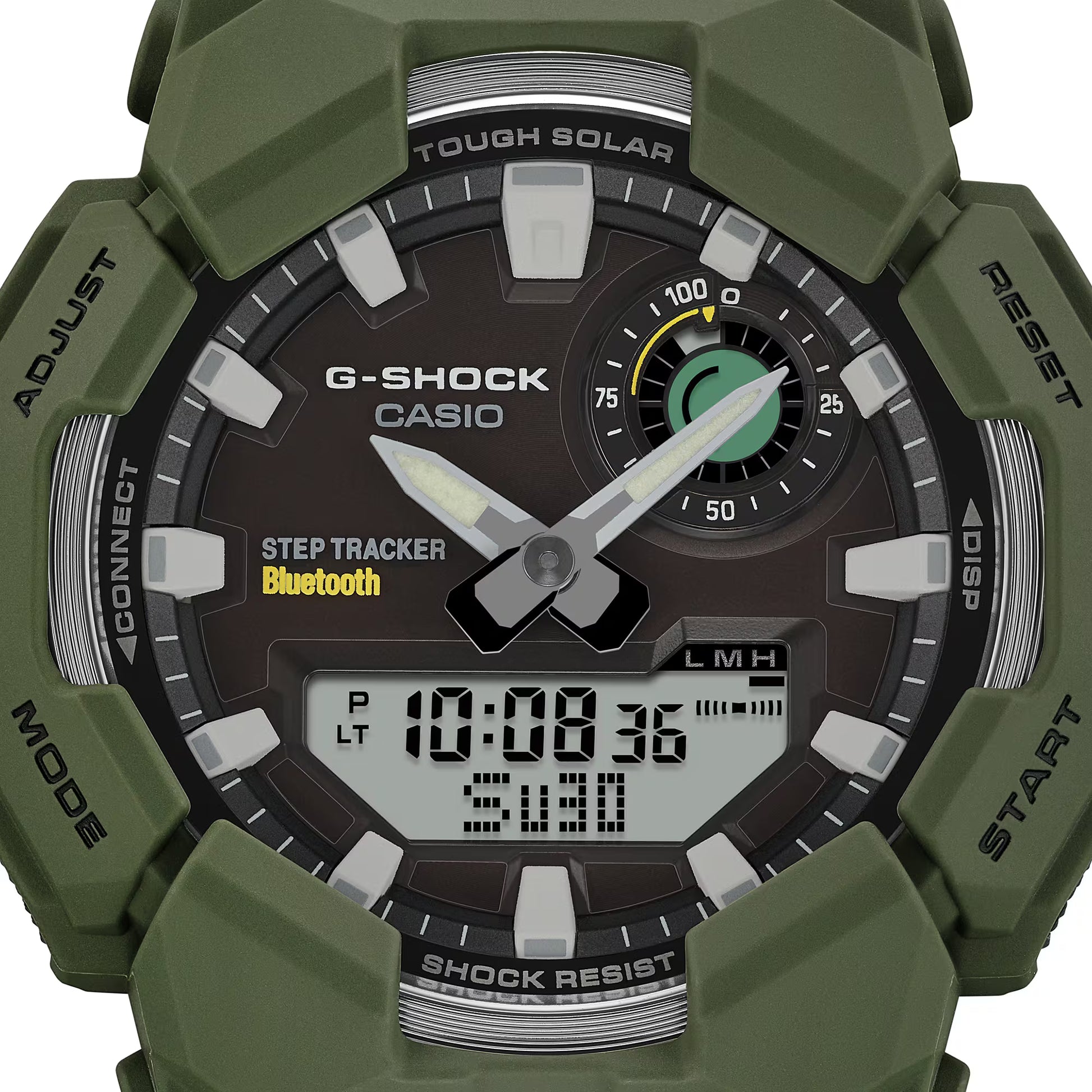 Casio G-SHOCK GA-B010 Series GAB010-3A analog-digital watch with Tough Solar power, step tracking, Bluetooth smartphone connectivity, bio-based resin band, shock resistance, and 200-meter water resistance in a rugged modern design.