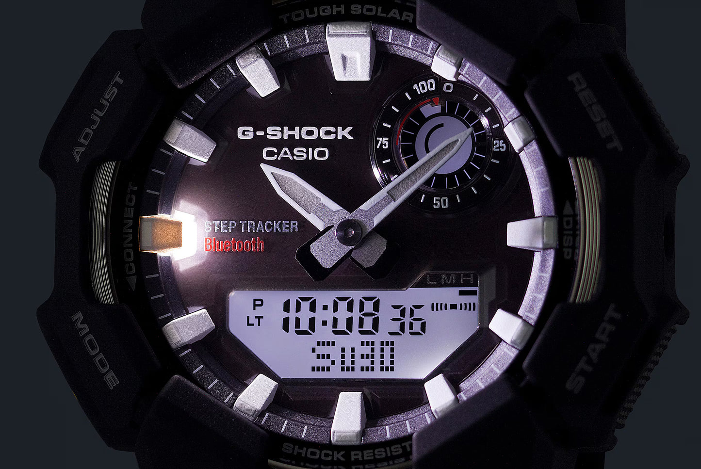 Casio G-SHOCK GA-B010 Series GAB010-3A analog-digital watch with Tough Solar power, step tracking, Bluetooth smartphone connectivity, bio-based resin band, shock resistance, and 200-meter water resistance in a rugged modern design.