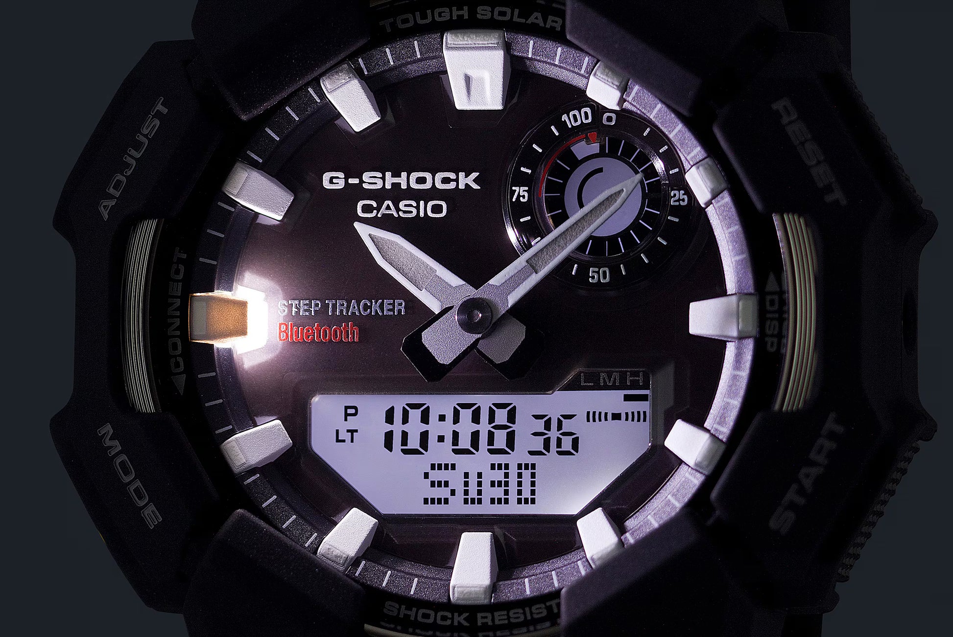 Casio G-SHOCK GA-B010 Series GAB010-3A analog-digital watch with Tough Solar power, step tracking, Bluetooth smartphone connectivity, bio-based resin band, shock resistance, and 200-meter water resistance in a rugged modern design.