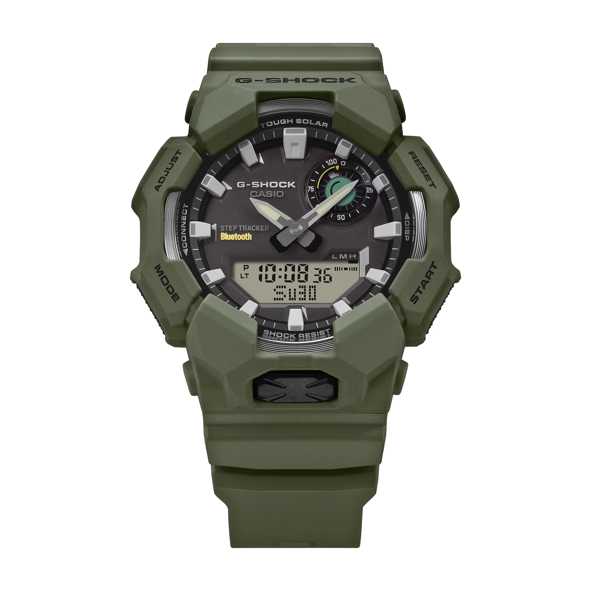 Casio G-SHOCK GA-B010 Series GAB010-3A analog-digital watch with Tough Solar power, step tracking, Bluetooth smartphone connectivity, bio-based resin band, shock resistance, and 200-meter water resistance in a rugged modern design.