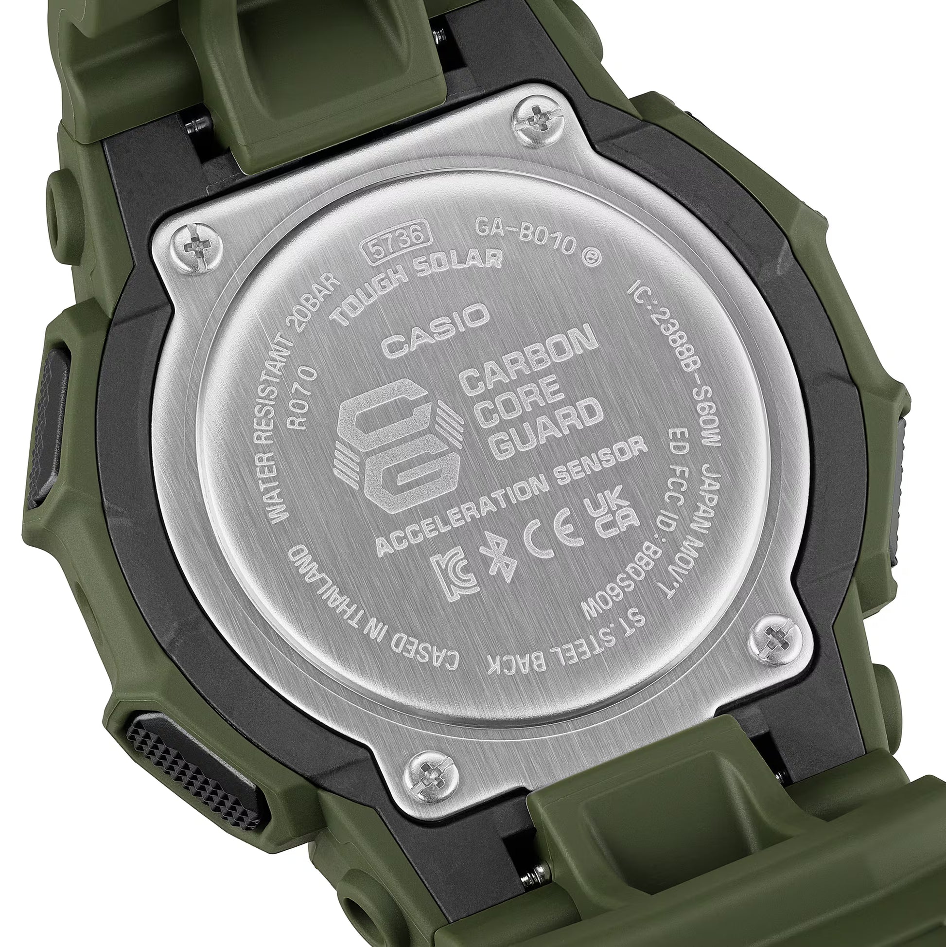 Casio G-SHOCK GA-B010 Series GAB010-3A analog-digital watch with Tough Solar power, step tracking, Bluetooth smartphone connectivity, bio-based resin band, shock resistance, and 200-meter water resistance in a rugged modern design.