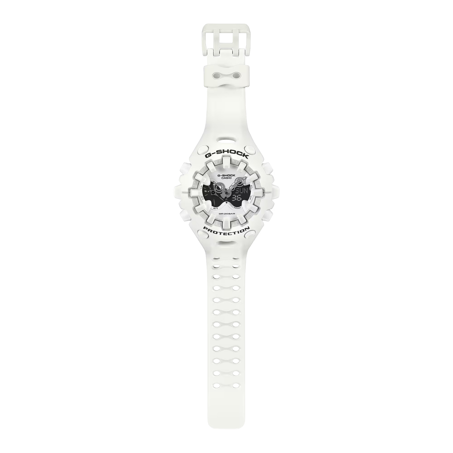 White Casio G-Shock watch on a transparent background
