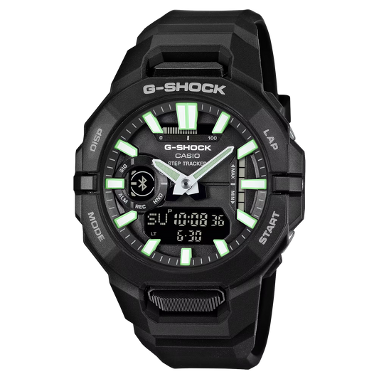 Casio G-SHOCK GBA950-1A sports watch with lightweight bio-based resin band, seamless one-piece design, origami-inspired ergonomics, Bluetooth fitness tracking, and black urban athletic styling