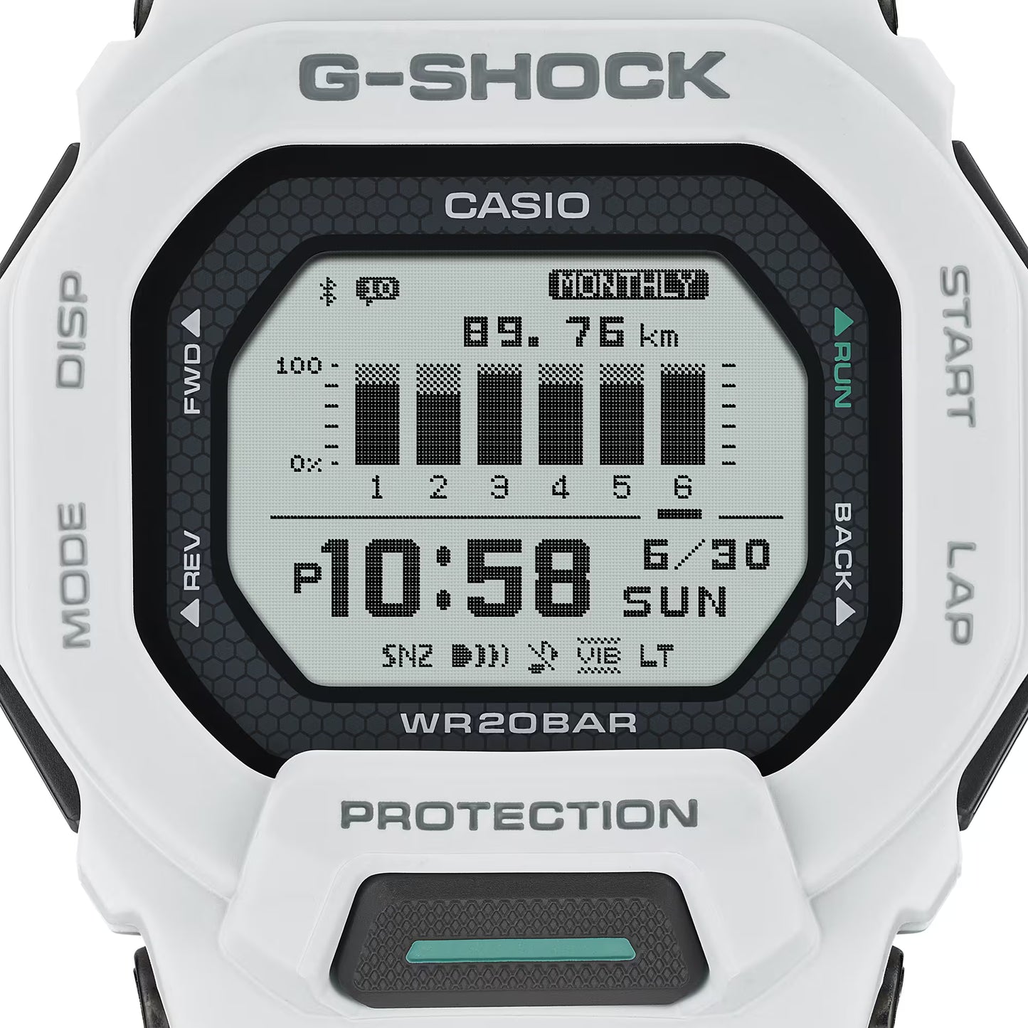 Casio G-Shock digital watch with white casing and black accents