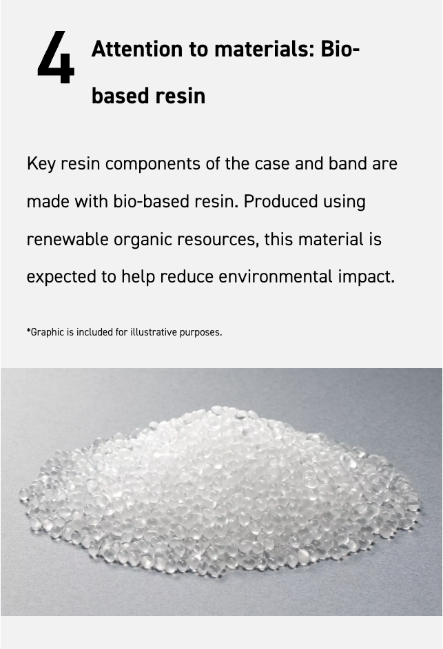 Bio-based resin with text about its use in product cases and bands