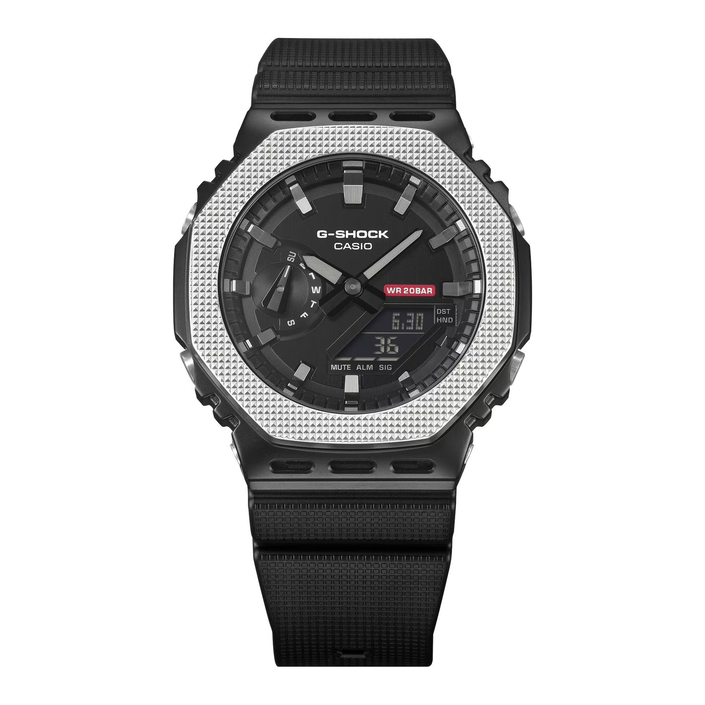 G-Shock Casio watch with black and silver design on a white background