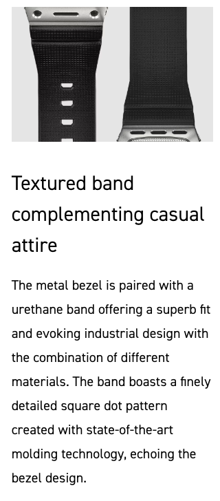 Textured band with metal bezel and urethane band on a white background