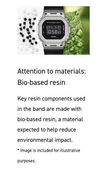 Digital watch with bio-based resin band on a white background