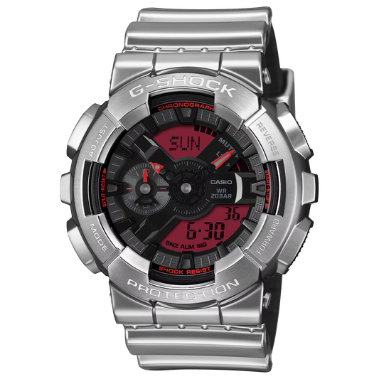 G-SHOCK analog-digital watch with resin and stainless steel case, magnetic and shock resistance, LED backlight, and 200m water resistance.