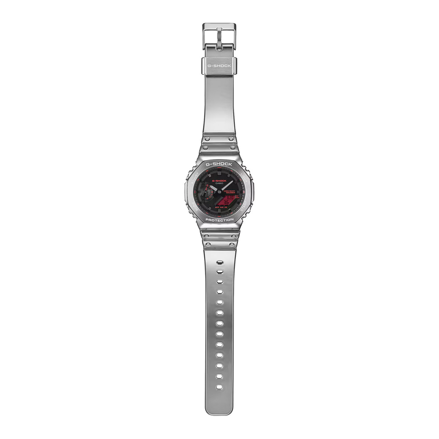 Silver Casio watch with a clear background