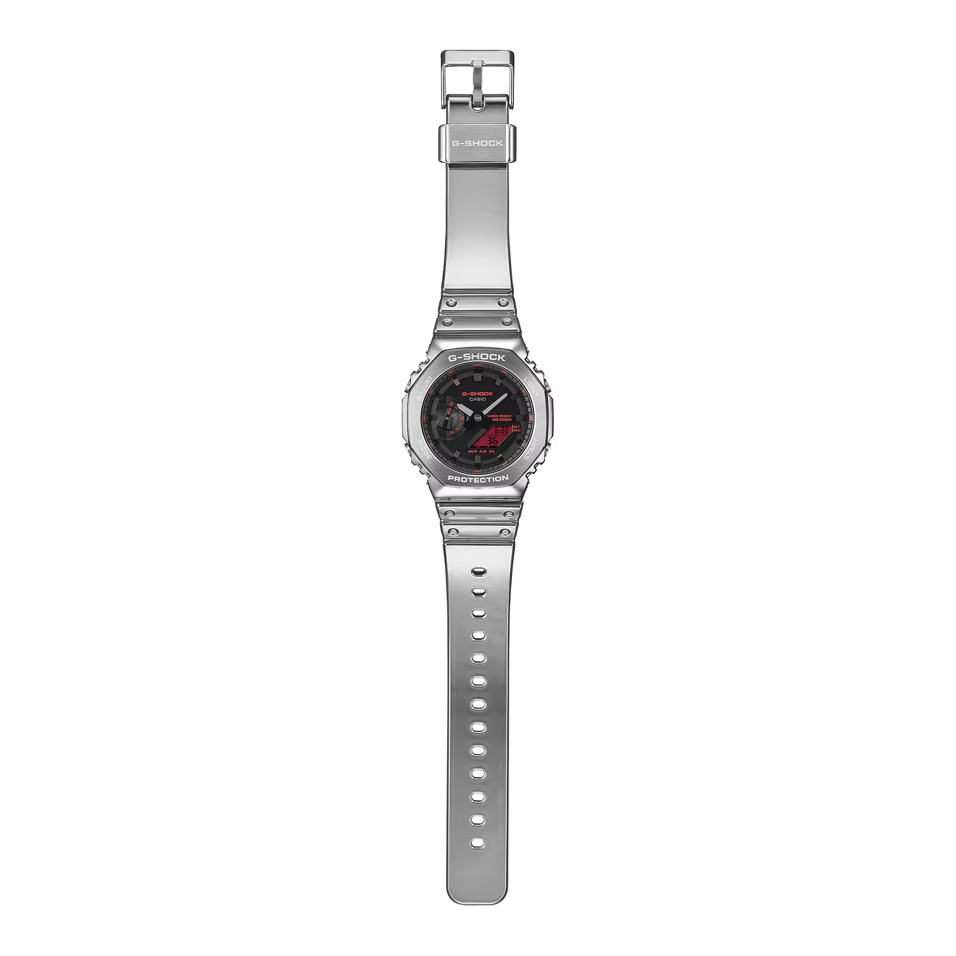 Silver Casio watch with a clear background