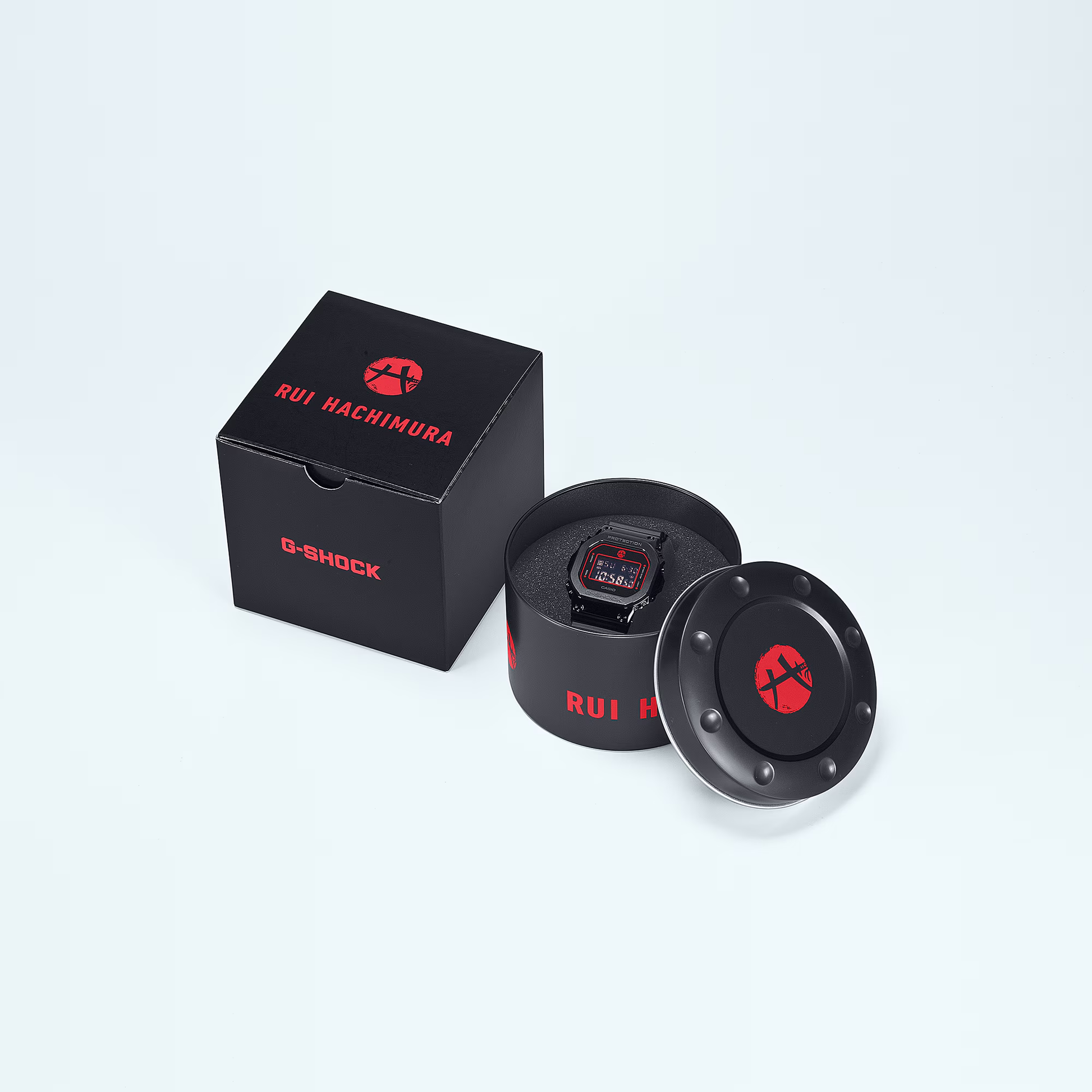 G-Shock watch with packaging on a light gray background