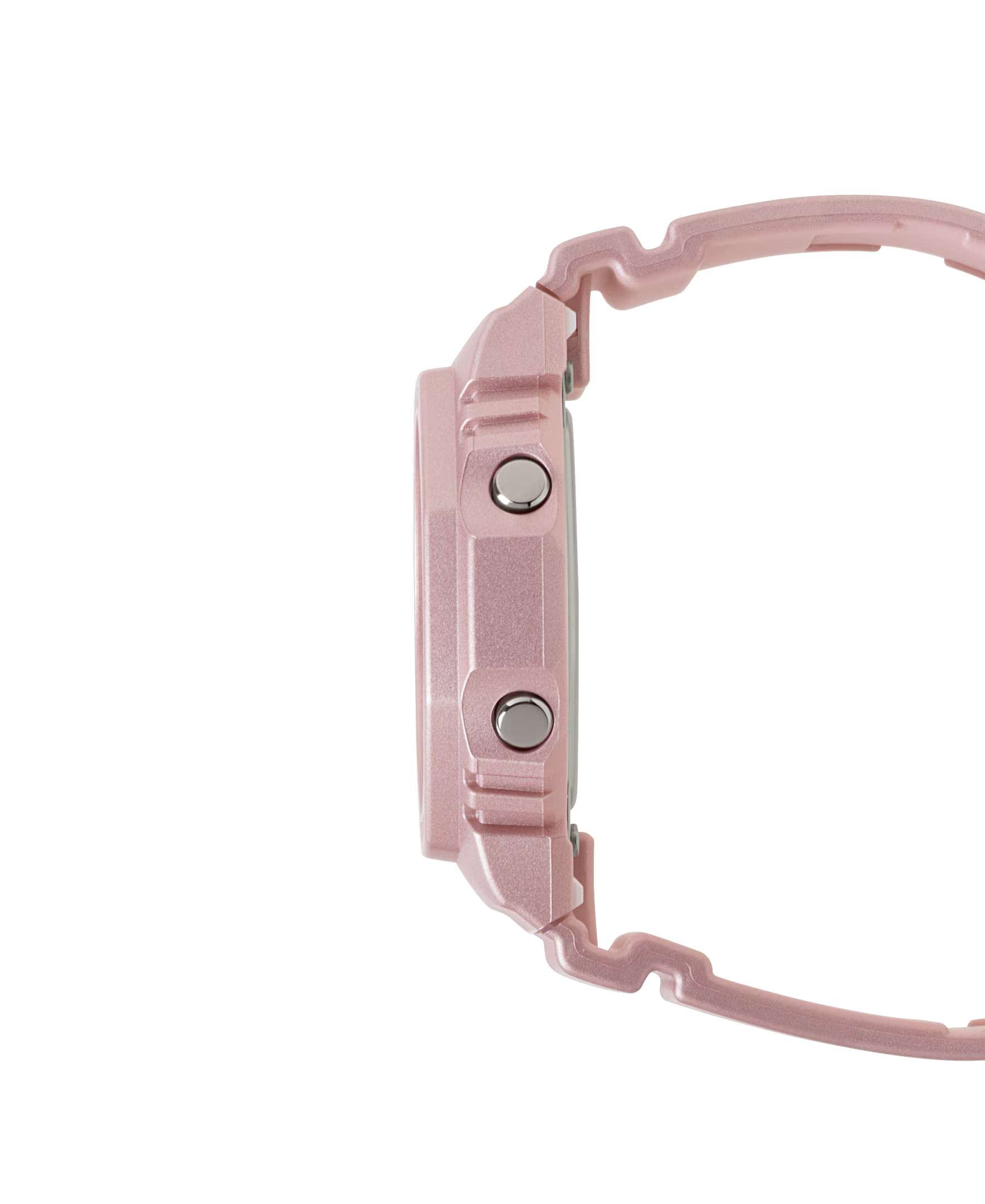 Close-up of a pink digital watch on a white background